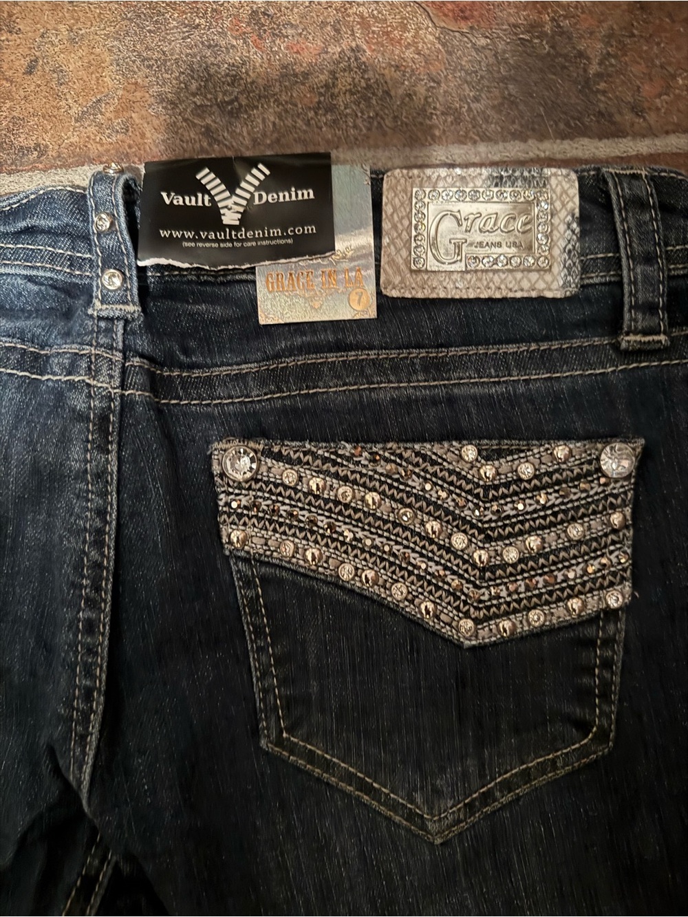 Grace Dark Wash Embellished Women’s Jeans Size 7/8